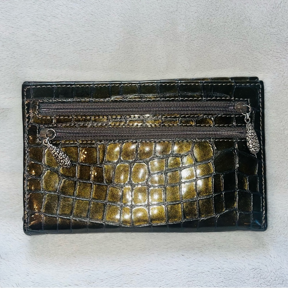 Brighton Jetson Folio Green Croc Embossed Wallet - Picture 3 of 9